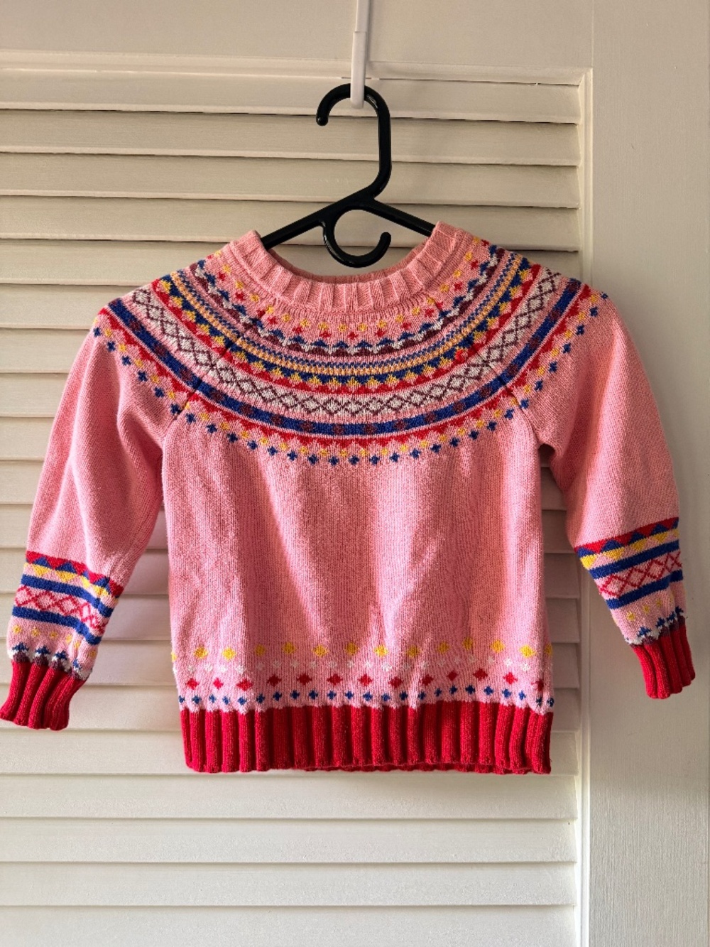 Hanna Andersson Girls 5 110 Pink Fair Isle Sweater Nordic Scandinavian Knit